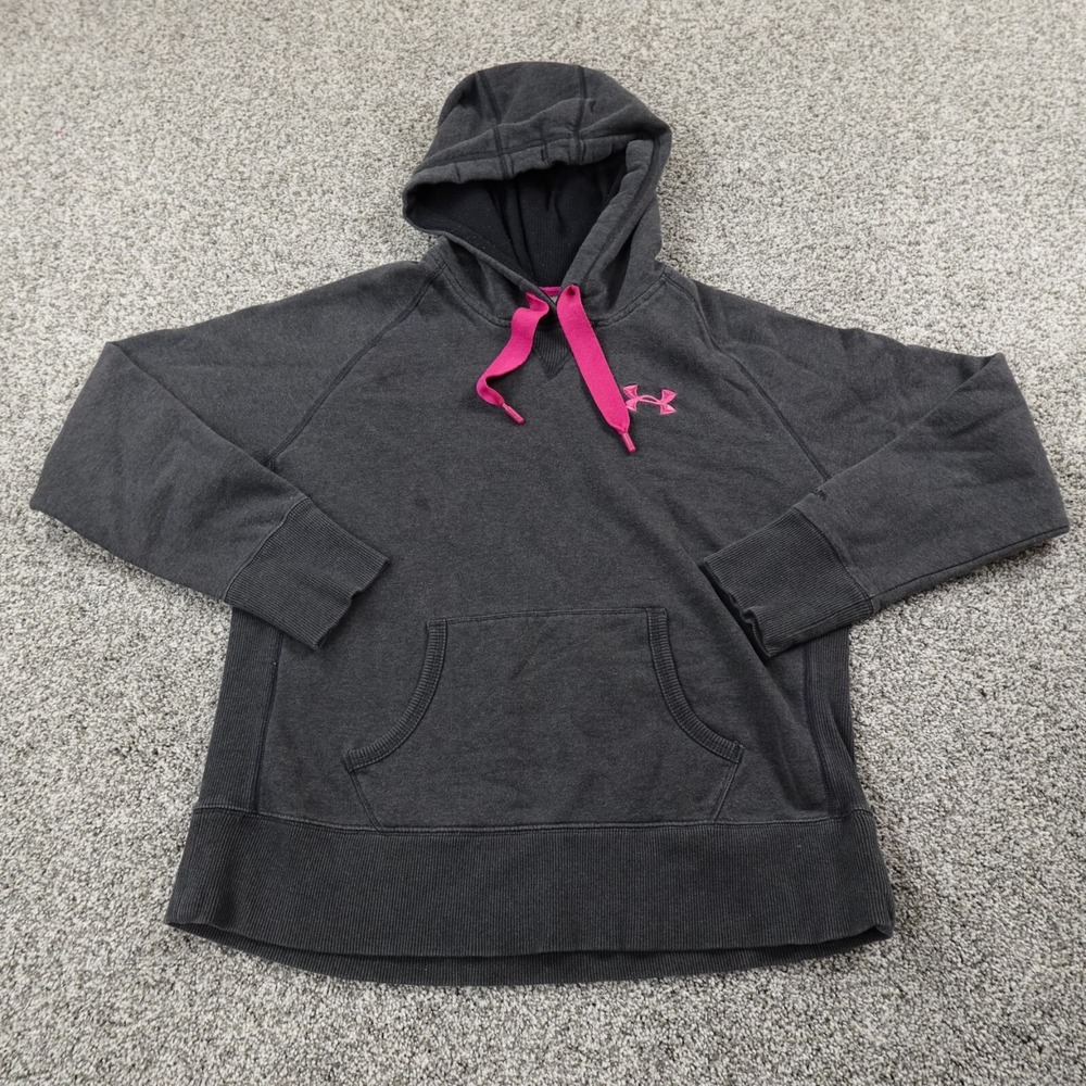 Under Armour Hoodie Womens L Gray Pink Loose Fleece UA Storm Sweatshirt Sweater‎